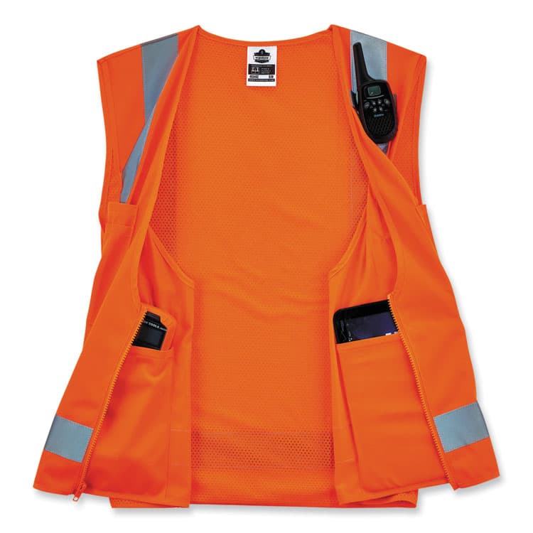 ERGODYNE CORPORATION GloWear 8249Z-S Single Size Class 2 Economy Surveyors Zipper Vest, Polyester, Medium, Orange (EGO24513) thumbnail 2