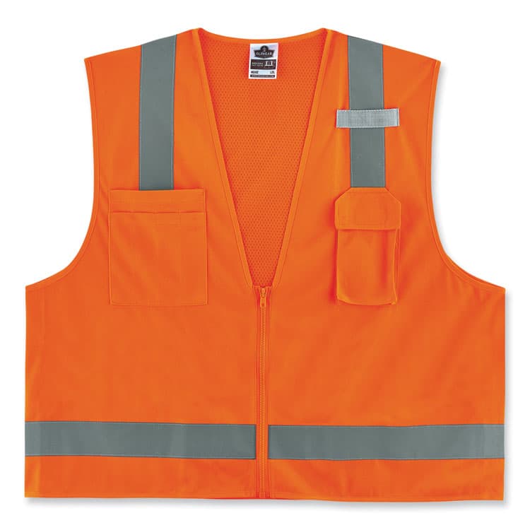 ERGODYNE CORPORATION GloWear 8249Z-S Single Size Class 2 Economy Surveyors Zipper Vest, Polyester, 4X-Large, Orange (EGO24518)