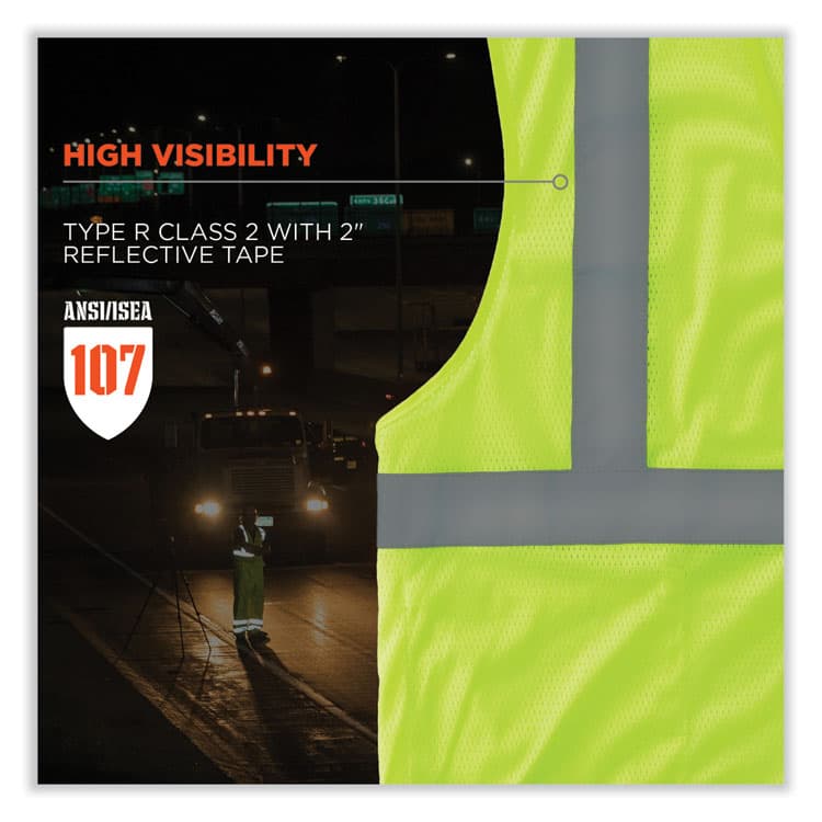 ERGODYNE CORPORATION GloWear 8210HL-S Single Size Class 2 Economy Mesh Vest, Polyester, 5X-Large, Lime (EGO24529) thumbnail 3