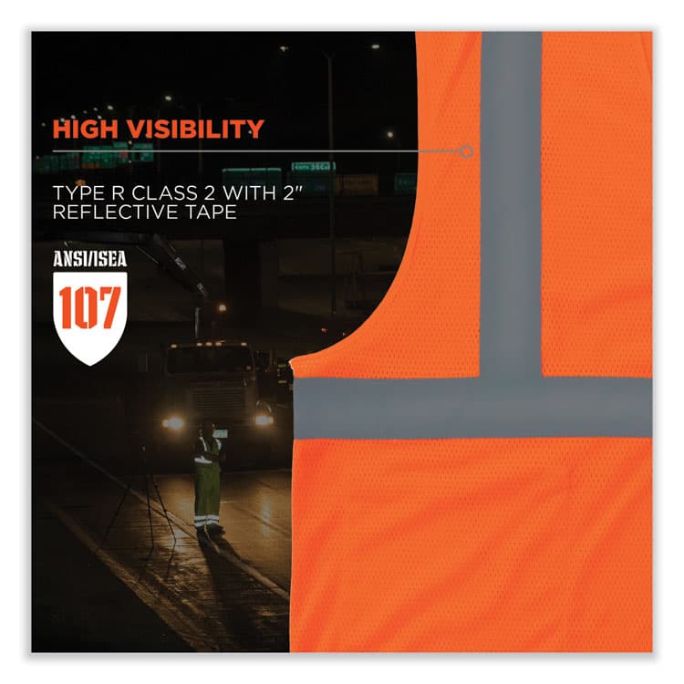 ERGODYNE CORPORATION GloWear 8210HL-S Single Size Class 2 Economy Mesh Vest, Polyester, Large, Orange (EGO24534) thumbnail 3