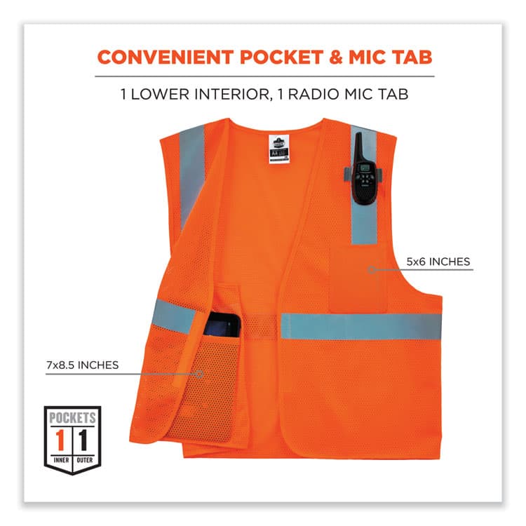 ERGODYNE CORPORATION GloWear 8210HL-S Single Size Class 2 Economy Mesh Vest, Polyester, 4X-Large, Orange (EGO24538) thumbnail 4