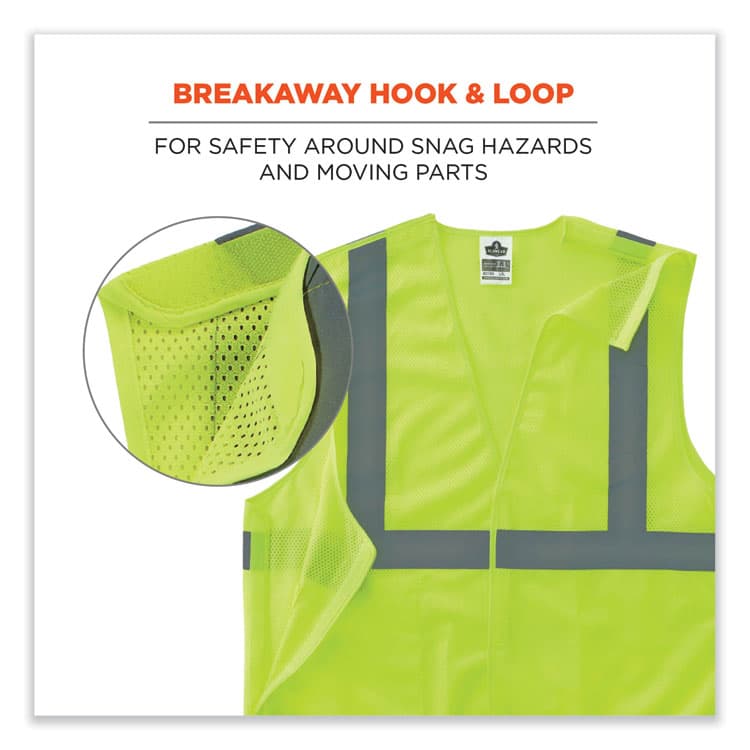 ERGODYNE CORPORATION GloWear 8215BA-S Single Size Class 2 Economy Breakaway Mesh Vest, Polyester, X-Small, Lime (EGO24541) thumbnail 4