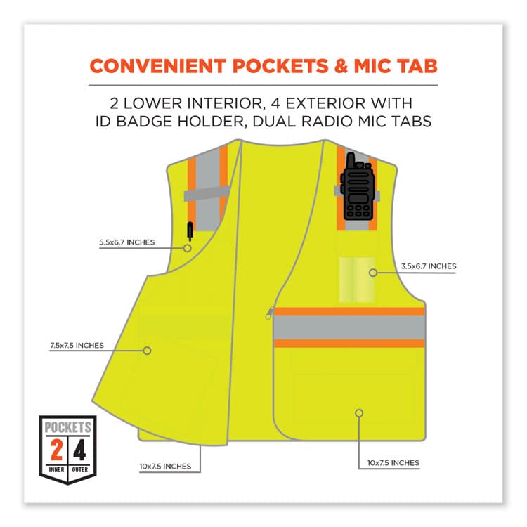 ERGODYNE CORPORATION GloWear 8246Z-S Single Size Class 2 Two-Tone Mesh Vest, Polyester, X-Large, Lime (EGO24565) thumbnail 4