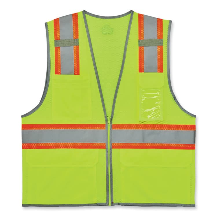ERGODYNE CORPORATION GloWear 8246Z-S Single Size Class 2 Two-Tone Mesh Vest, Polyester, Large, Lime (EGO24564)