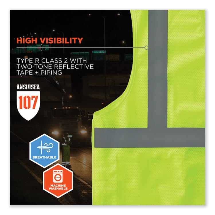 ERGODYNE CORPORATION GloWear 8215BA-S Single Size Class 2 Economy Breakaway Mesh Vest, Polyester, 2X-Large, Lime (EGO24546) thumbnail 3