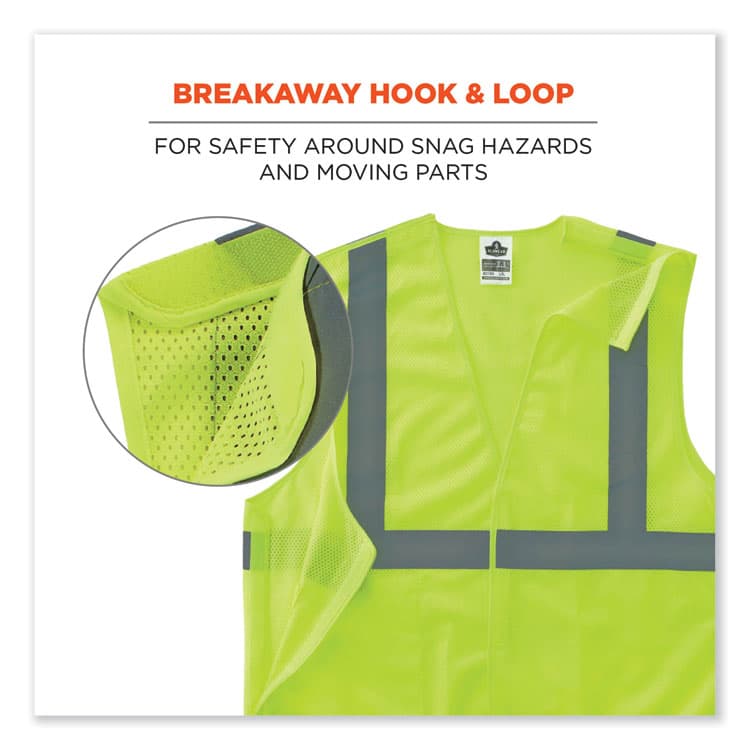ERGODYNE CORPORATION GloWear 8215BA-S Single Size Class 2 Economy Breakaway Mesh Vest, Polyester, X-Large, Lime (EGO24545) thumbnail 4