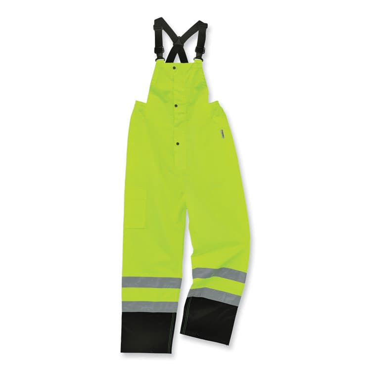ERGODYNE CORPORATION GloWear 8918BK Class E Hi-Vis Rain Bibs Black Bottom, Small, Lime (EGO25012)