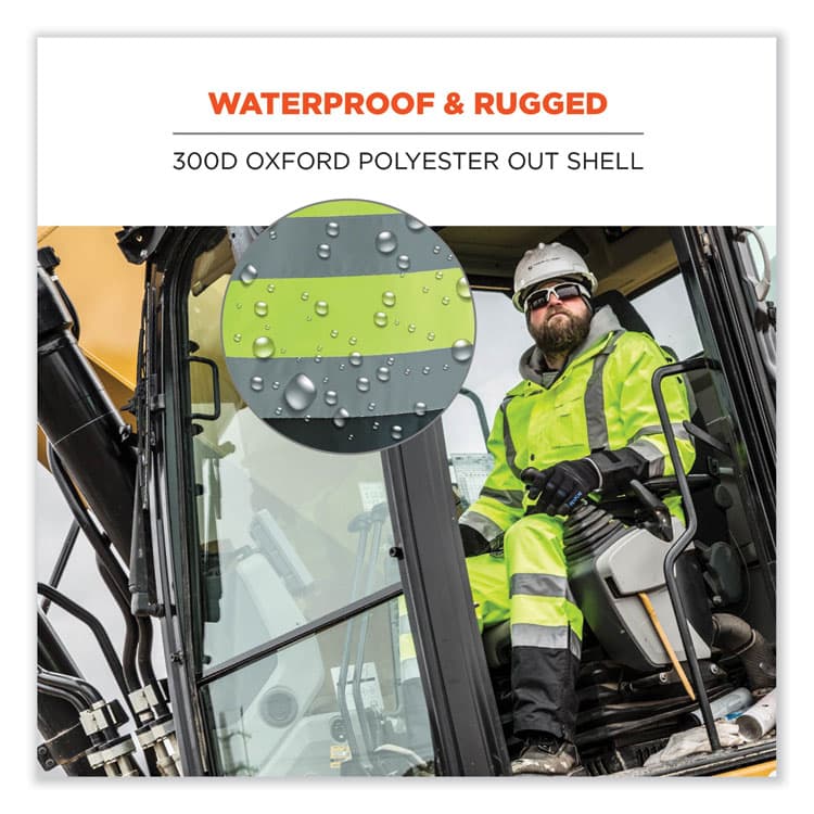 ERGODYNE CORPORATION GloWear 8918BK Class E Hi-Vis Rain Bibs Black Bottom, X-Large, Lime (EGO25015) thumbnail 2