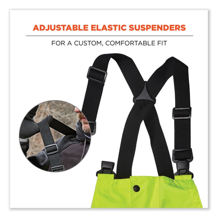 ERGODYNE CORPORATION GloWear 8918BK Class E Hi-Vis Rain Bibs Black Bottom, 5X-Large, Lime (EGO25019) thumbnail 3