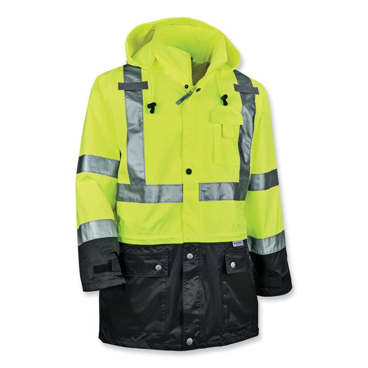 ERGODYNE CORPORATION GloWear 8365BK Class 3 Hi-Vis Rain Jacket Black Bottom, Medium, Lime (EGO25323)