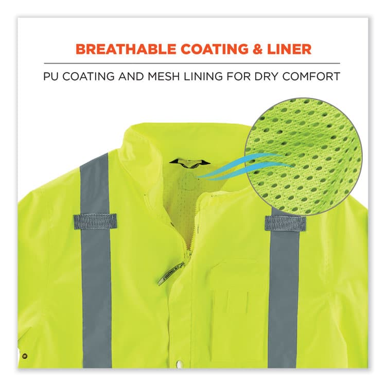 ERGODYNE CORPORATION GloWear 8365BK Class 3 Hi-Vis Rain Jacket Black Bottom, Large, Lime (EGO25324) thumbnail 4