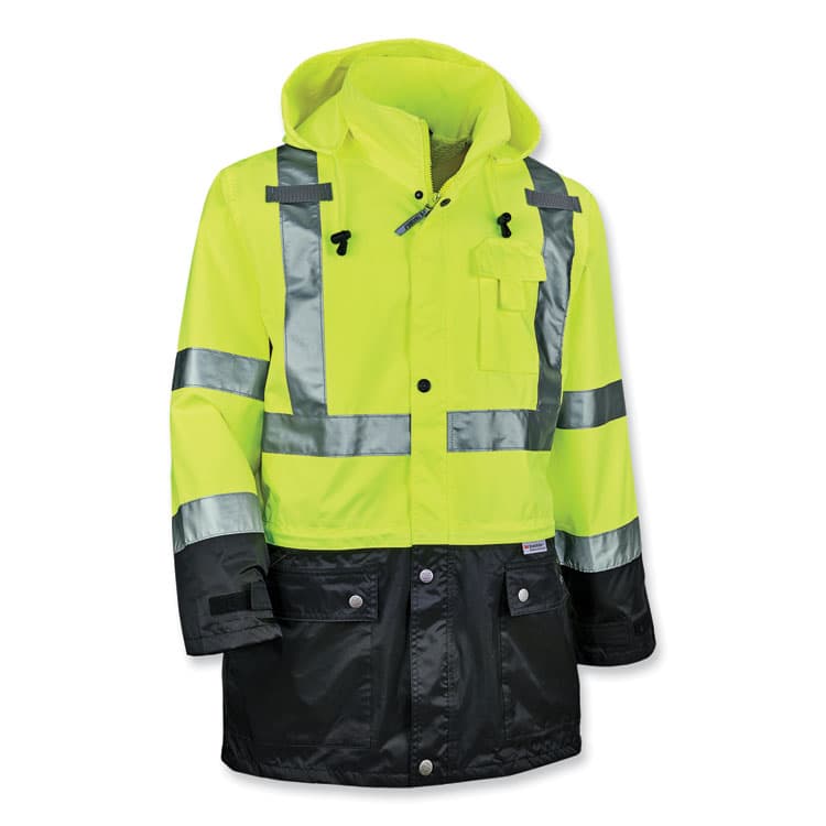 ERGODYNE CORPORATION GloWear 8365BK Class 3 Hi-Vis Rain Jacket Black Bottom, 2X-Large, Lime (EGO25326)