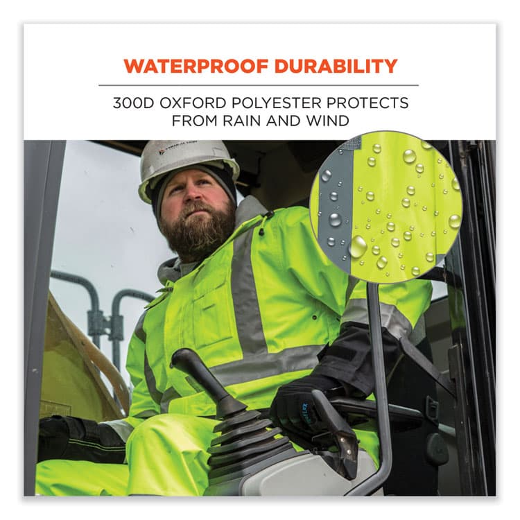 ERGODYNE CORPORATION GloWear 8365BK Class 3 Hi-Vis Rain Jacket Black Bottom, 5X-Large, Lime (EGO25329) thumbnail 3