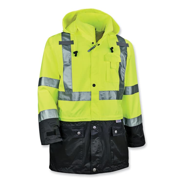 ERGODYNE CORPORATION GloWear 8365BK Class 3 Hi-Vis Rain Jacket Black Bottom, 5X-Large, Lime (EGO25329)
