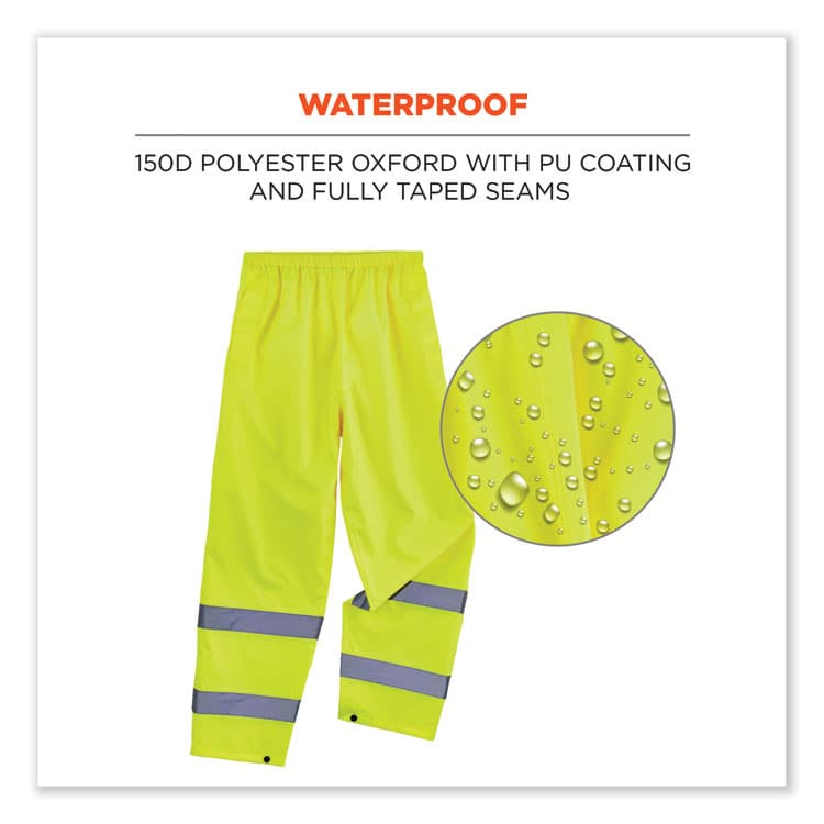 ERGODYNE CORPORATION GloWear 8916 Class E Lightweight Hi-Vis Rain Pants, X-Large, Lime (EGO25345) thumbnail 3