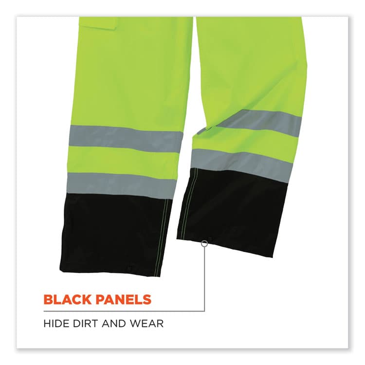 ERGODYNE CORPORATION GloWear 8915BK Class E Hi-Vis Rain Pants Black Bottom, Large, Lime (EGO25424) thumbnail 4