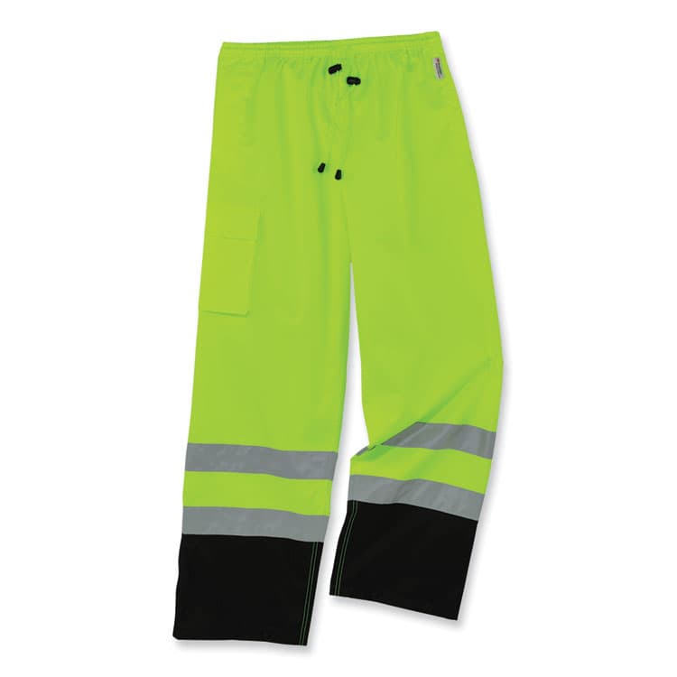 ERGODYNE CORPORATION GloWear 8915BK Class E Hi-Vis Rain Pants Black Bottom, Large, Lime (EGO25424)