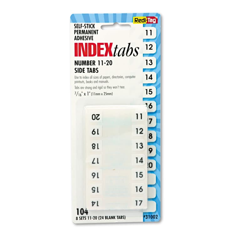 REDI-TAG CORPORATION Legal Index Tabs, Preprinted Numeric: 11 to 20, 1/12-Cut, White, 0.44" Wide, 104/Pack (RTG31002)
