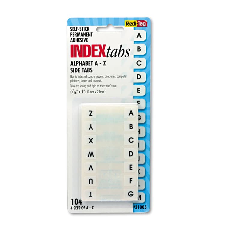 REDI-TAG CORPORATION Legal Index Tabs, Preprinted Alpha: A to Z, 1/12-Cut, White, 0.44" Wide, 104/Pack (RTG31005)
