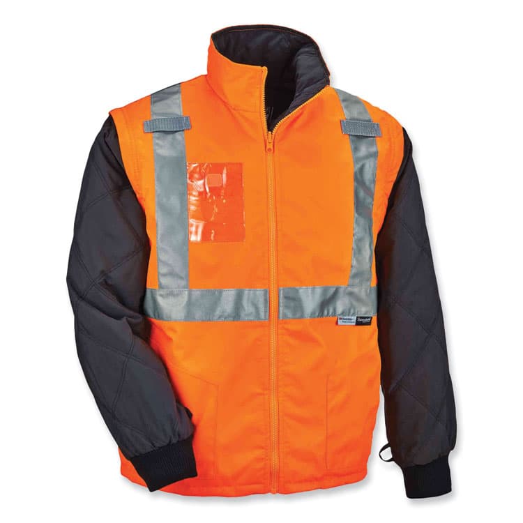 ERGODYNE CORPORATION GloWear 8287 Class 2 Hi-Vis Jacket with Removable Sleeves, Medium, Orange (EGO25513)