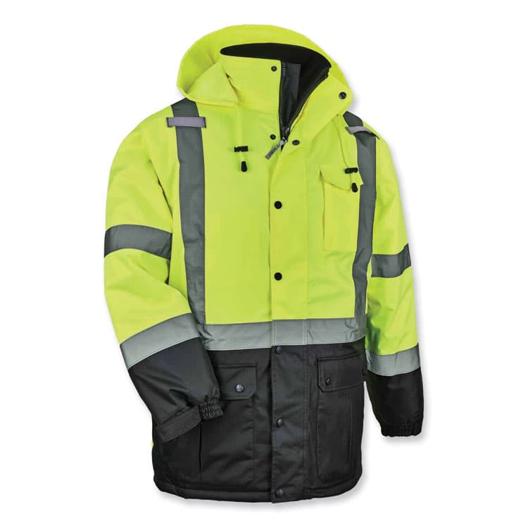 ERGODYNE CORPORATION GloWear 8384 Class 3 Hi-Vis Quilted Thermal Parka, Small, Lime (EGO25562)