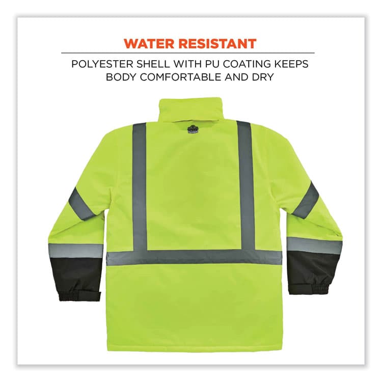 ERGODYNE CORPORATION GloWear 8384 Class 3 Hi-Vis Quilted Thermal Parka, Medium, Lime (EGO25563) thumbnail 2