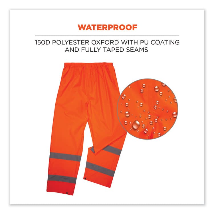 ERGODYNE CORPORATION GloWear 8916 Class E Lightweight Hi-Vis Rain Pants, Medium, Orange (EGO25443) thumbnail 3
