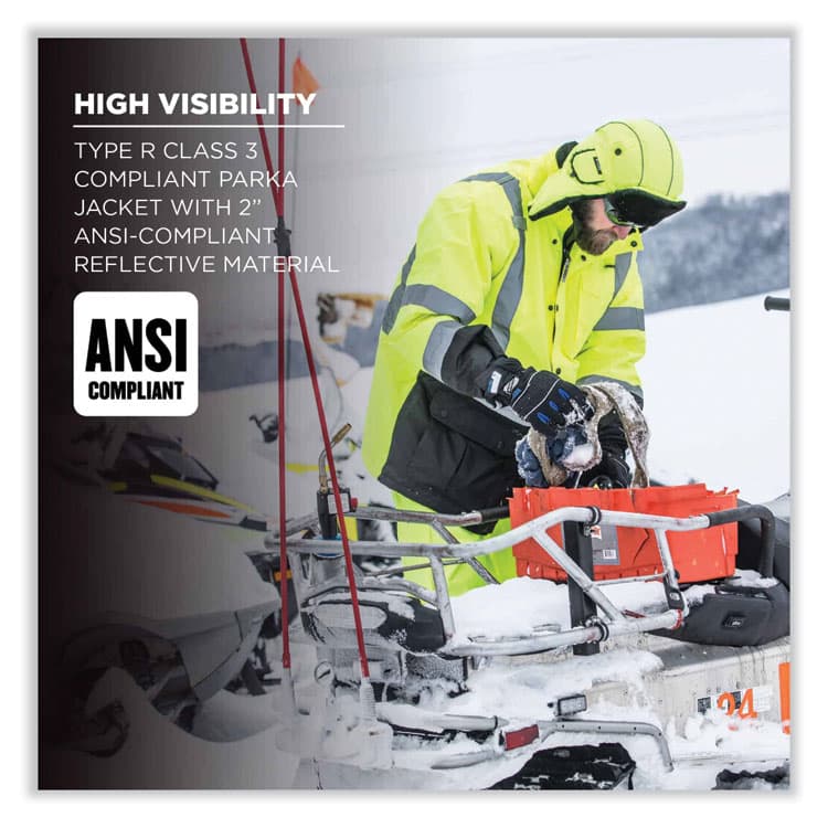 ERGODYNE CORPORATION GloWear 8384 Class 3 Hi-Vis Quilted Thermal Parka, 3X-Large, Lime (EGO25567) thumbnail 4