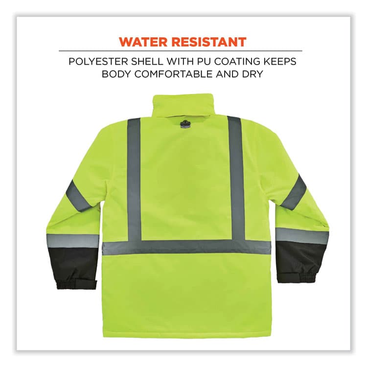 ERGODYNE CORPORATION GloWear 8384 Class 3 Hi-Vis Quilted Thermal Parka, 5X-Large, Lime (EGO25569) thumbnail 2