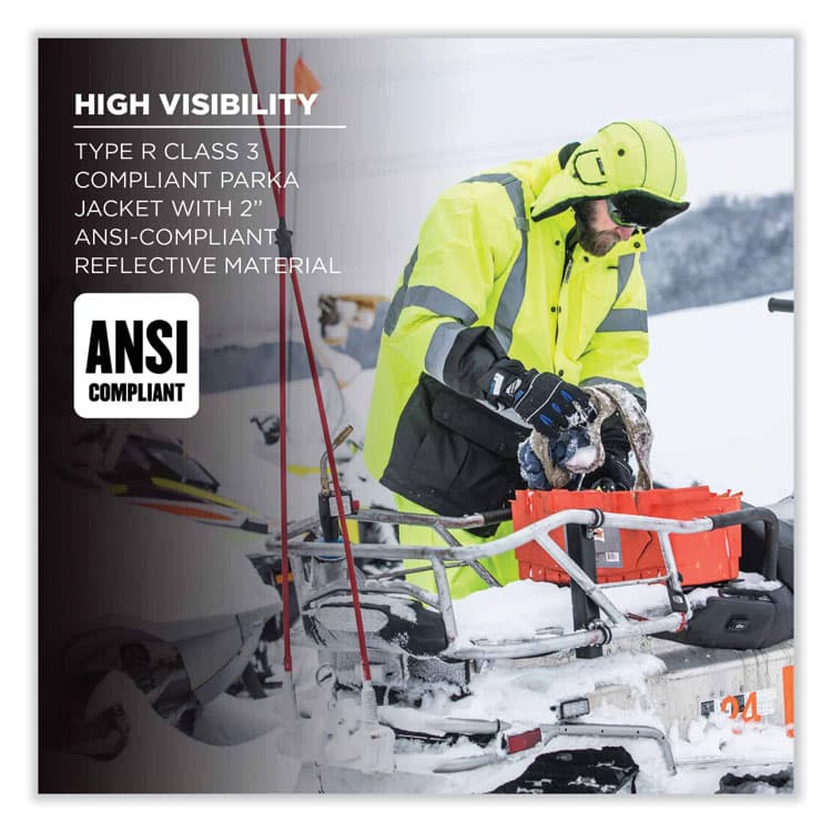 ERGODYNE CORPORATION GloWear 8384 Class 3 Hi-Vis Quilted Thermal Parka, 5X-Large, Lime (EGO25569) thumbnail 4
