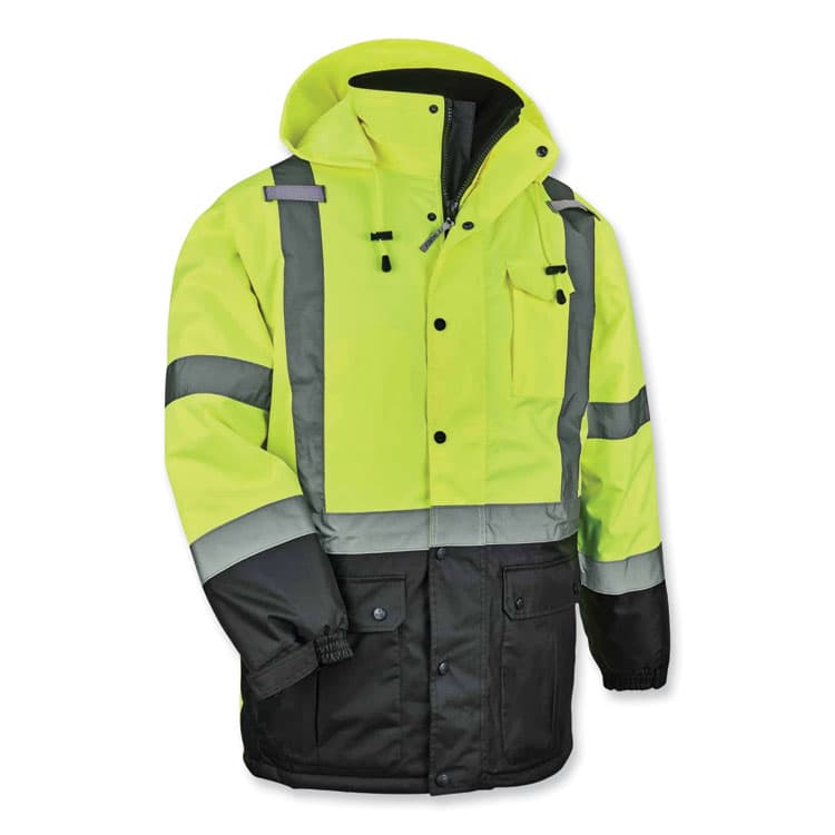 ERGODYNE CORPORATION GloWear 8384 Class 3 Hi-Vis Quilted Thermal Parka, 5X-Large, Lime (EGO25569)