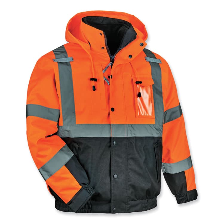 ERGODYNE CORPORATION GloWear 8381 Class 3 Hi-Vis 4-in-1 Quilted Bomber Jacket, Orange, Large (EGO25584)