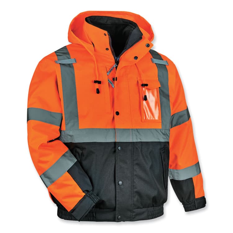 ERGODYNE CORPORATION GloWear 8381 Class 3 Hi-Vis 4-in-1 Quilted Bomber Jacket, Orange, 4X-Large (EGO25588)
