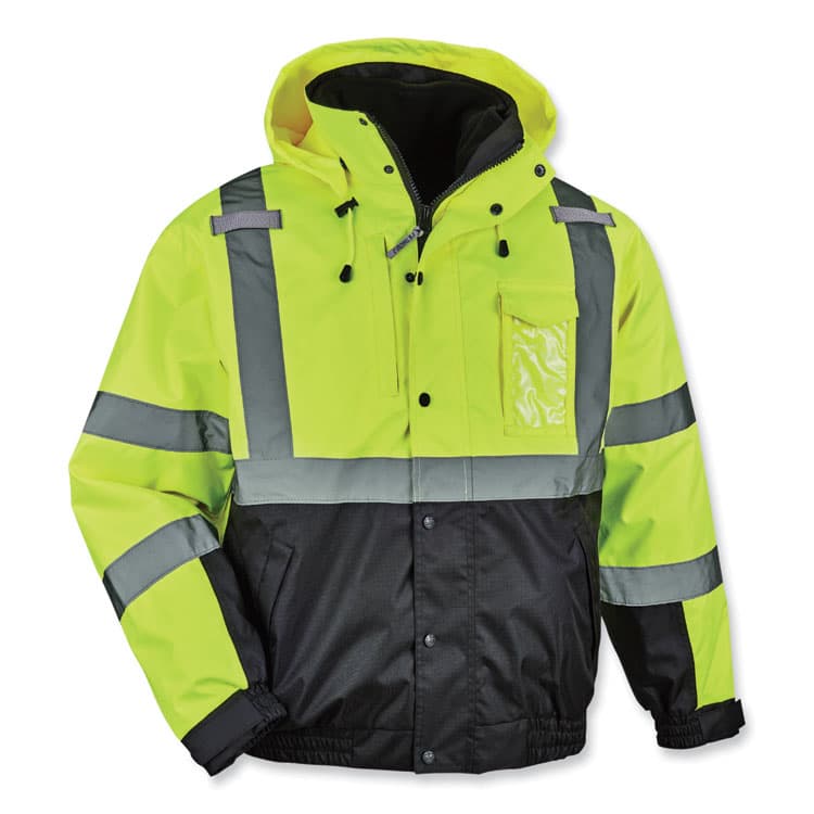 ERGODYNE CORPORATION GloWear 8381 Class 3 Hi-Vis 4-in-1 Quilted Bomber Jacket, Lime, X-Large (EGO25595)