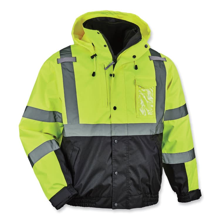 ERGODYNE CORPORATION GloWear 8381 Class 3 Hi-Vis 4-in-1 Quilted Bomber Jacket, Lime, 3X-Large (EGO25597)