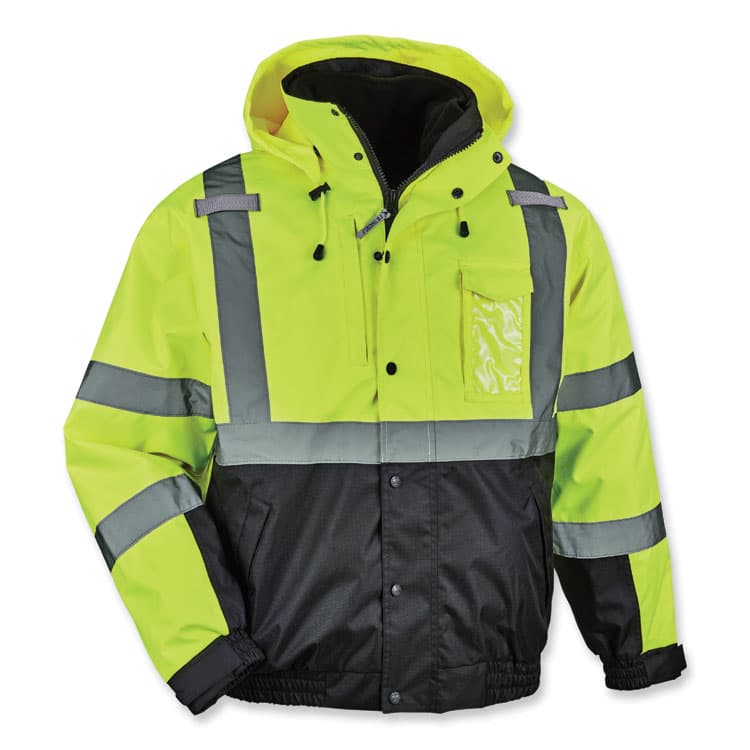 ERGODYNE CORPORATION GloWear 8381 Class 3 Hi-Vis 4-in-1 Quilted Bomber Jacket, Lime, 4X-Large (EGO25598)