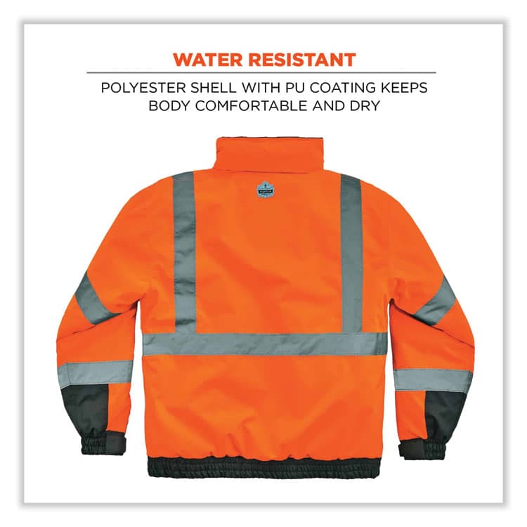 ERGODYNE CORPORATION GloWear 8377 Class 3 Hi-Vis Quilted Bomber Jacket, Orange, Small (EGO25612) thumbnail 2