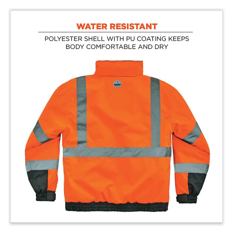 ERGODYNE CORPORATION GloWear 8377 Class 3 Hi-Vis Quilted Bomber Jacket, Orange, Medium (EGO25613) thumbnail 2