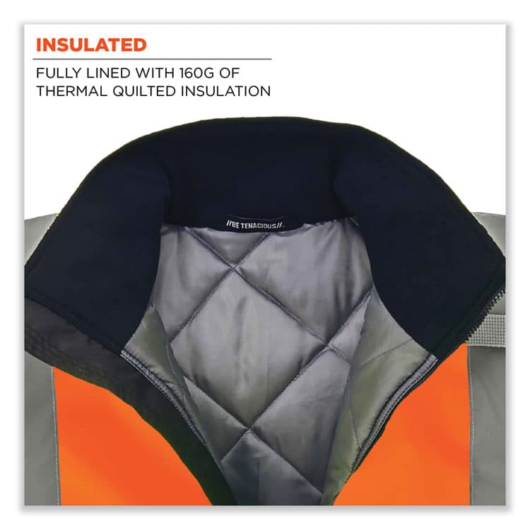 ERGODYNE CORPORATION GloWear 8377 Class 3 Hi-Vis Quilted Bomber Jacket, Orange, Medium (EGO25613) thumbnail 3