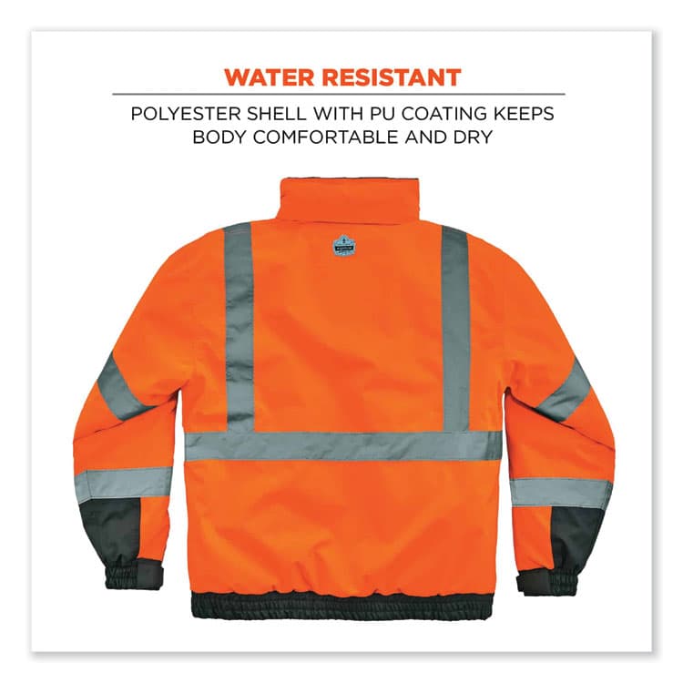 ERGODYNE CORPORATION GloWear 8377 Class 3 Hi-Vis Quilted Bomber Jacket, Orange, Large (EGO25614) thumbnail 2
