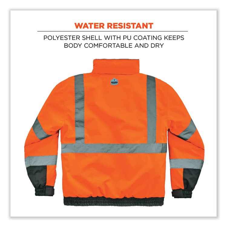 ERGODYNE CORPORATION GloWear 8377 Class 3 Hi-Vis Quilted Bomber Jacket, Orange, 3X-Large (EGO25617) thumbnail 2
