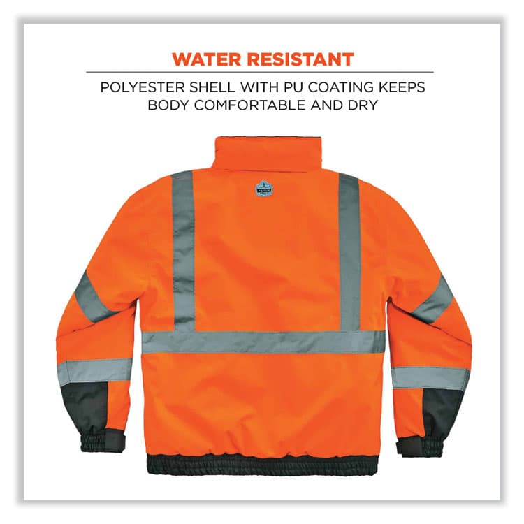 ERGODYNE CORPORATION GloWear 8377 Class 3 Hi-Vis Quilted Bomber Jacket, Orange, 4X-Large (EGO25618) thumbnail 2