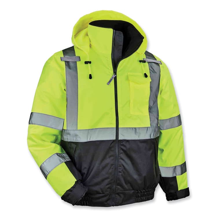 ERGODYNE CORPORATION GloWear 8377 Class 3 Hi-Vis Quilted Bomber Jacket, Lime, Small (EGO25622)