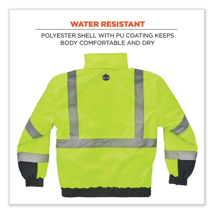 ERGODYNE CORPORATION GloWear 8377 Class 3 Hi-Vis Quilted Bomber Jacket, Lime, Medium (EGO25623) thumbnail 2