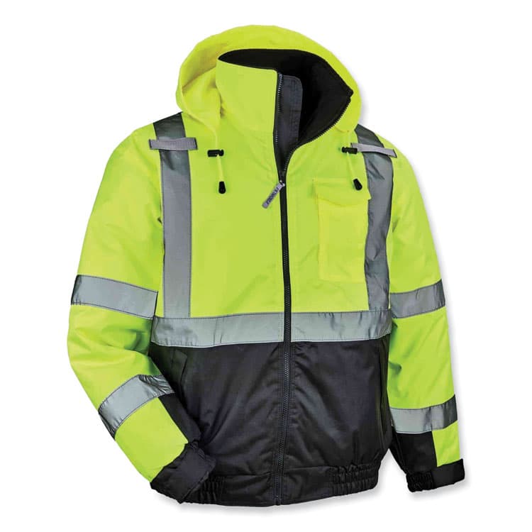 ERGODYNE CORPORATION GloWear 8377 Class 3 Hi-Vis Quilted Bomber Jacket, Lime, Large (EGO25624)