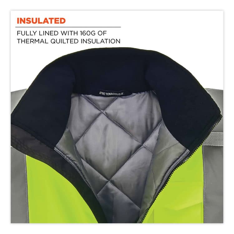 ERGODYNE CORPORATION GloWear 8377 Class 3 Hi-Vis Quilted Bomber Jacket, Lime, X-Large (EGO25625) thumbnail 3