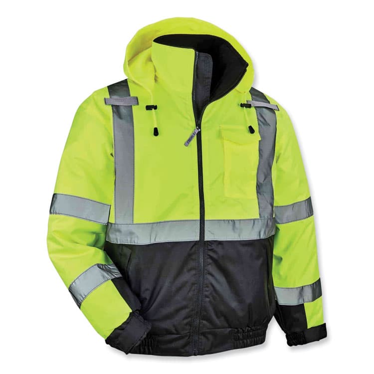 ERGODYNE CORPORATION GloWear 8377 Class 3 Hi-Vis Quilted Bomber Jacket, Lime, 3X-Large (EGO25627)