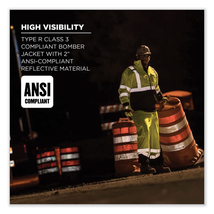 ERGODYNE CORPORATION GloWear 8377 Class 3 Hi-Vis Quilted Bomber Jacket, Lime, 4X-Large (EGO25628) thumbnail 4