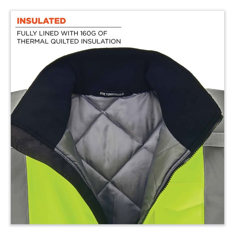 ERGODYNE CORPORATION GloWear 8377 Class 3 Hi-Vis Quilted Bomber Jacket, Lime, 5X-Large (EGO25629) thumbnail 3