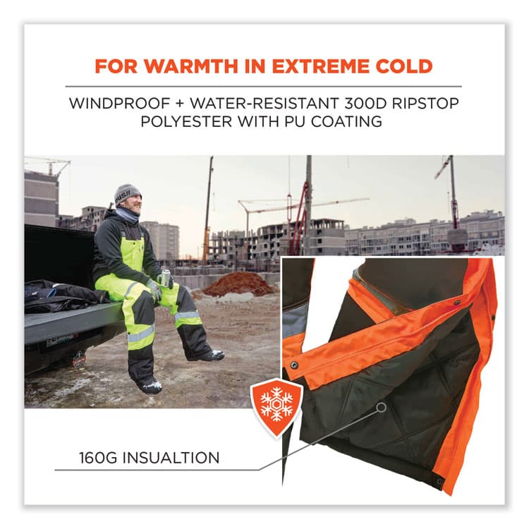 ERGODYNE CORPORATION GloWear 8928 Class E Hi-Vis Insulated Bibs, Small, Orange (EGO25632) thumbnail 3